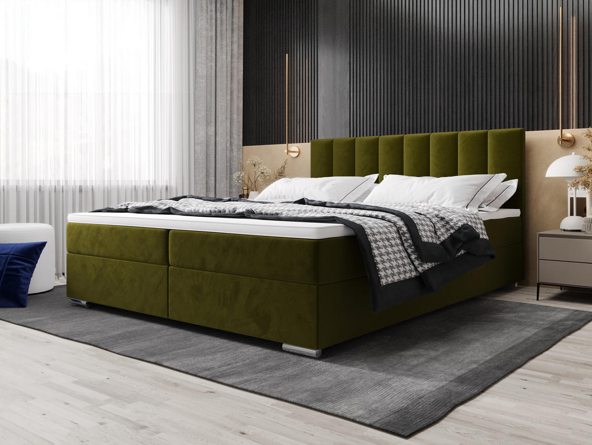 BOXBETT ZILANO 2 mit Matratze H3 und Topper 180x200 Itaka 65 - Grün, Holz/Textil (180/200cm) - Bedante