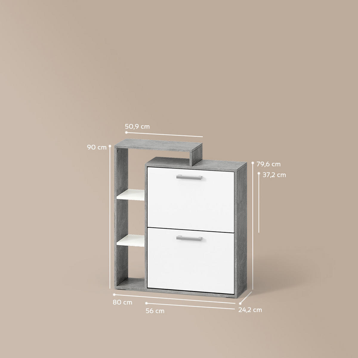 SCHUHKIPPER Ortello Weiß/Beton 24.5 x 90 cm - Weiß/Grau, Holzwerkstoff (24.5/90/80cm) - Livinity®