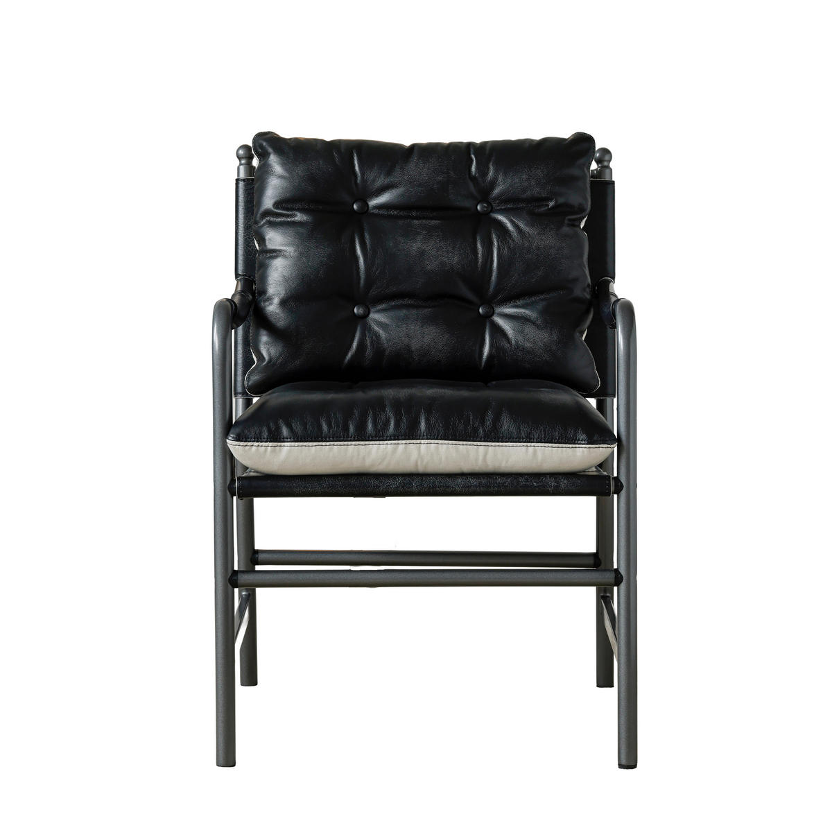 SESSEL Leder mit schwarzem Metallrahmen, DE-42430, Schwarz - Schwarz, Metall (62/90/60cm) - ComfortXL