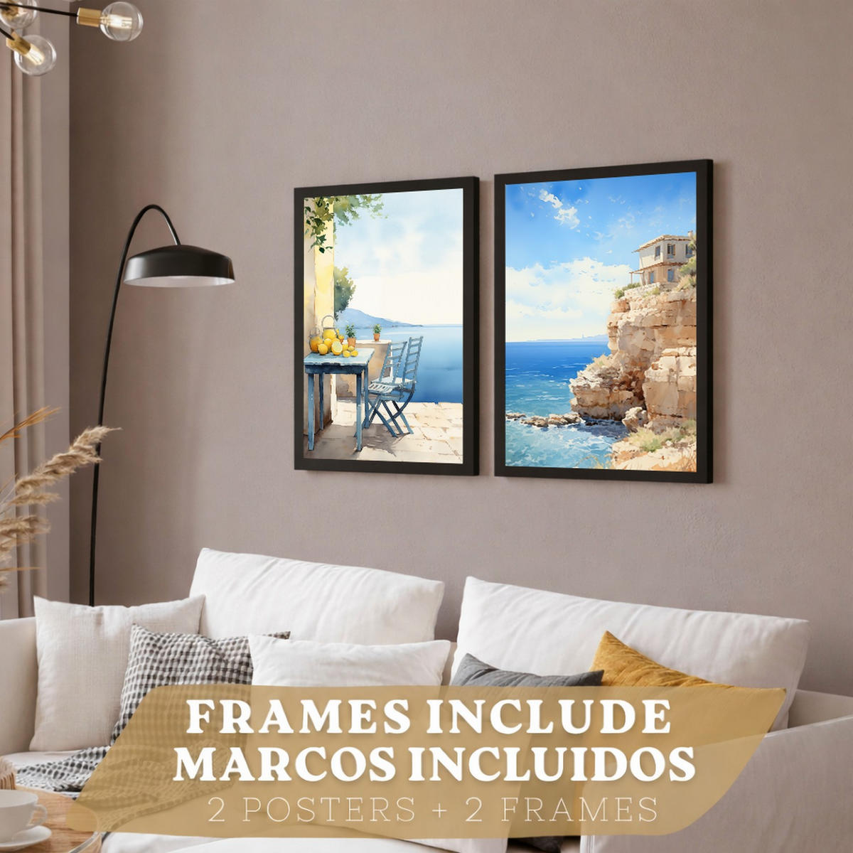 PLAKAT Sada 2 Pláž na útesech A4 Černý rám - černá, papír (29.7/1/21cm) - Nacnic