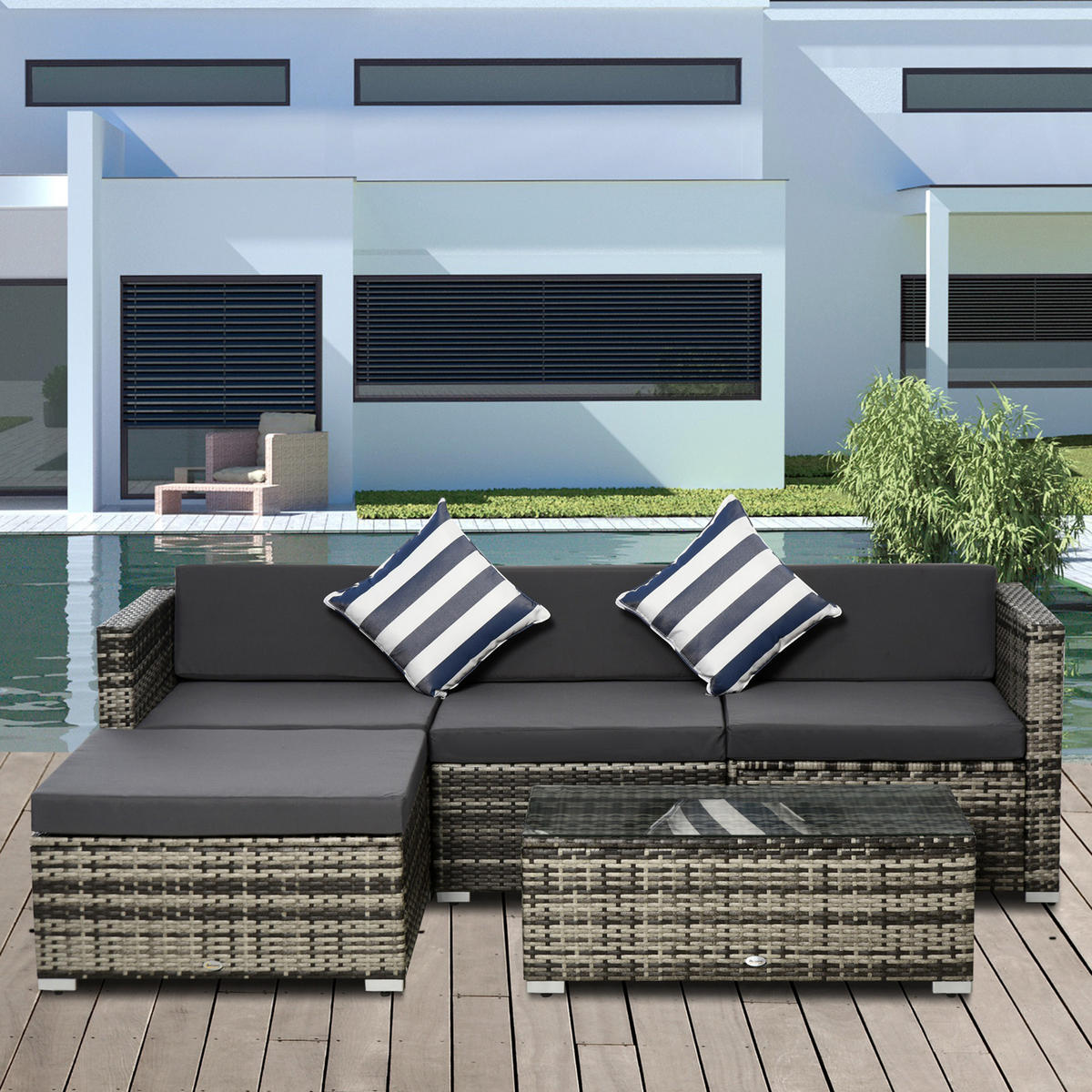 GARTENMÖBEL Set, Metall, PE-Rattan, Grau - Grau, Metall - Outsunny