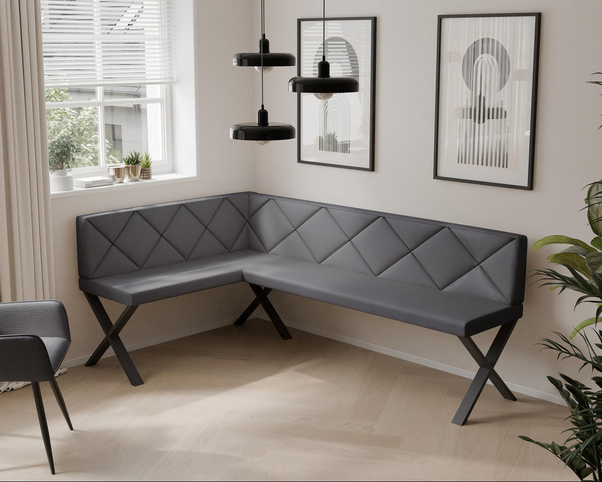 ECKBANK links VERO X Kunstleder gesteppt, 128/168 cm Dunkelgrau - Dunkelgrau, Kunststoff/Textil (128/168cm) - Idohome