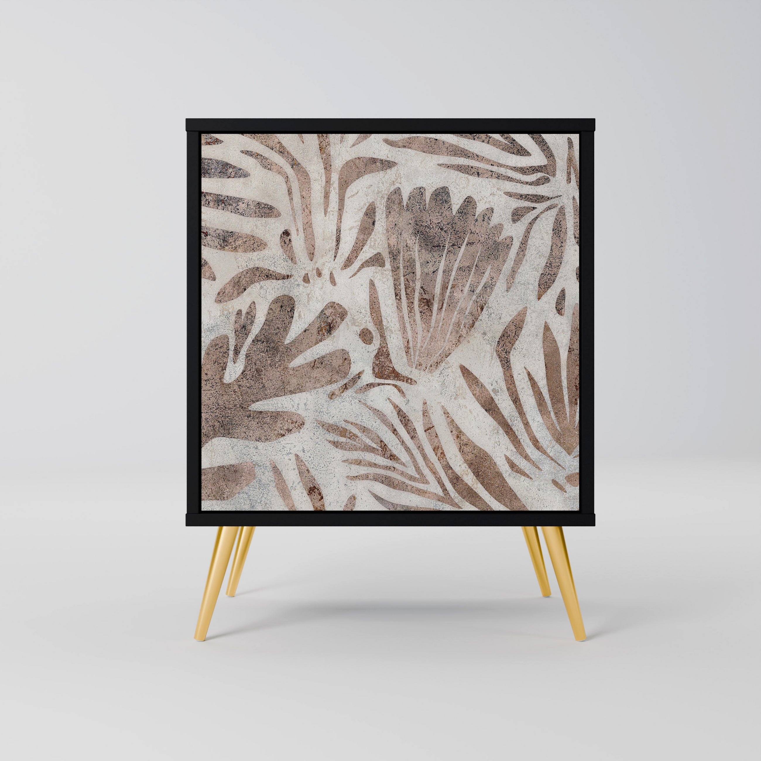 SIDEBOARD PASSING TIME, Schwarz, 57,5x42x75,5 cm, Goldfarbene Metallfüße - Goldfarben/Multicolor, Holzwerkstoff/Metall (57.5/75.5/42cm) - SpaceRebels