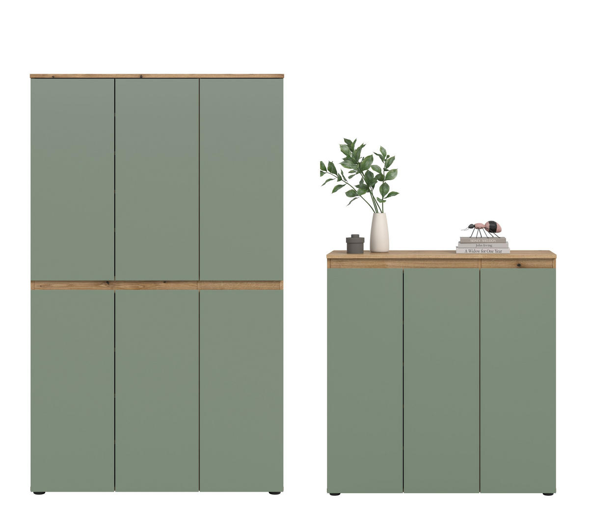UNIVERSALSCHRANK SCARPA (B/H/T: ca. 235/175/37 cm) in Evoke Oak Nachbildung/Smoke Green - Eichefarben, Holzwerkstoff (235/175/37cm)