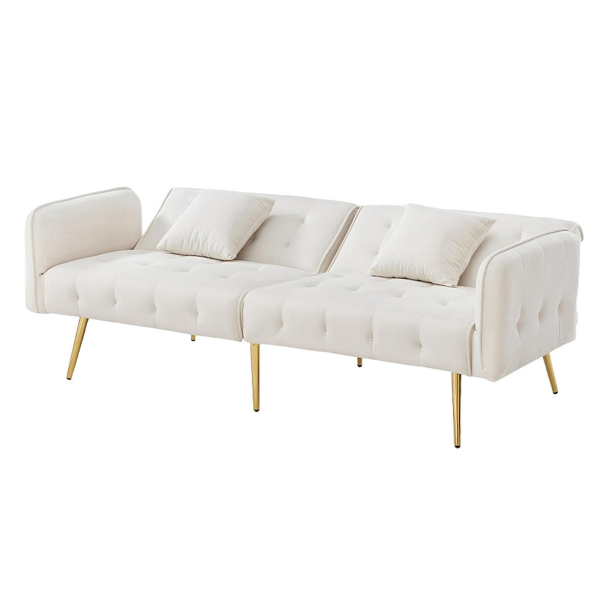 SCHLAFSOFA 178/82/70 cm Uraltes Weiß Samt mit verstellbarer Rückenlehne und mehrstelligen Armlehnen - Ecru, Textil (82/70/178cm) - Oxeza