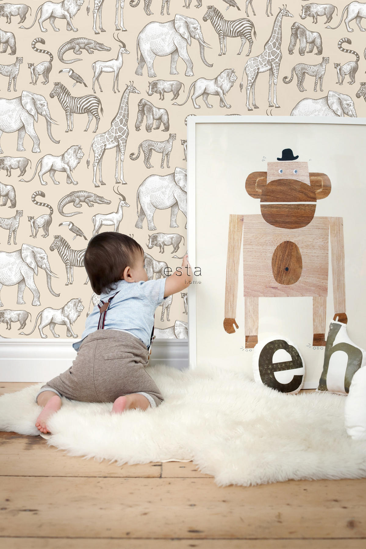 TAPETE Dschungeltiere 53 cm x 10.05 m - Beige, Papier (53/0.1cm) - ESTAhome