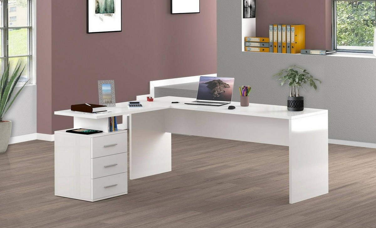 ECKSCHREIBTISCH Glänzendes Weiß 60/180/75 cm - Weiß, Holzwerkstoff (60/180/75cm) - DMORA