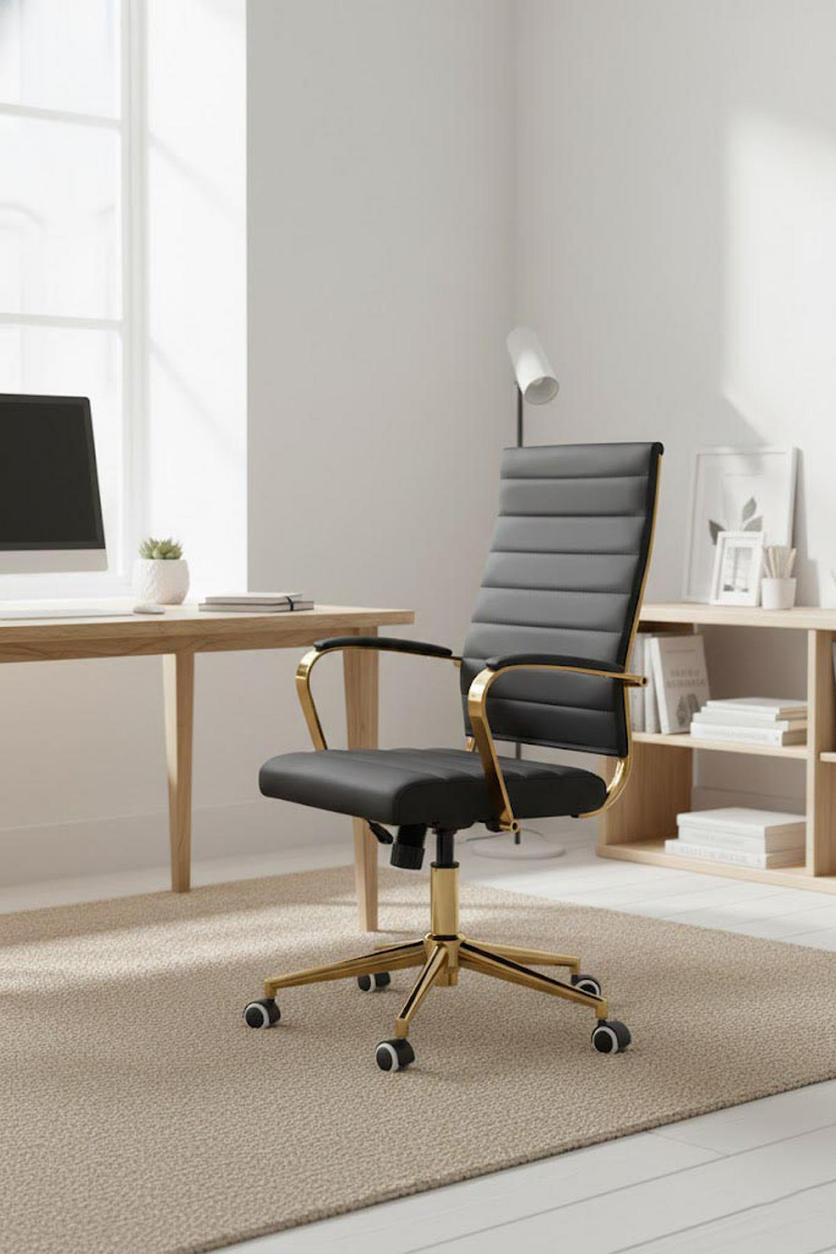 BÜROSTUHL Vantor Kunstleder schwarz - Goldfarben/Schwarz, Metall (57/109/59cm) - TPFLiving