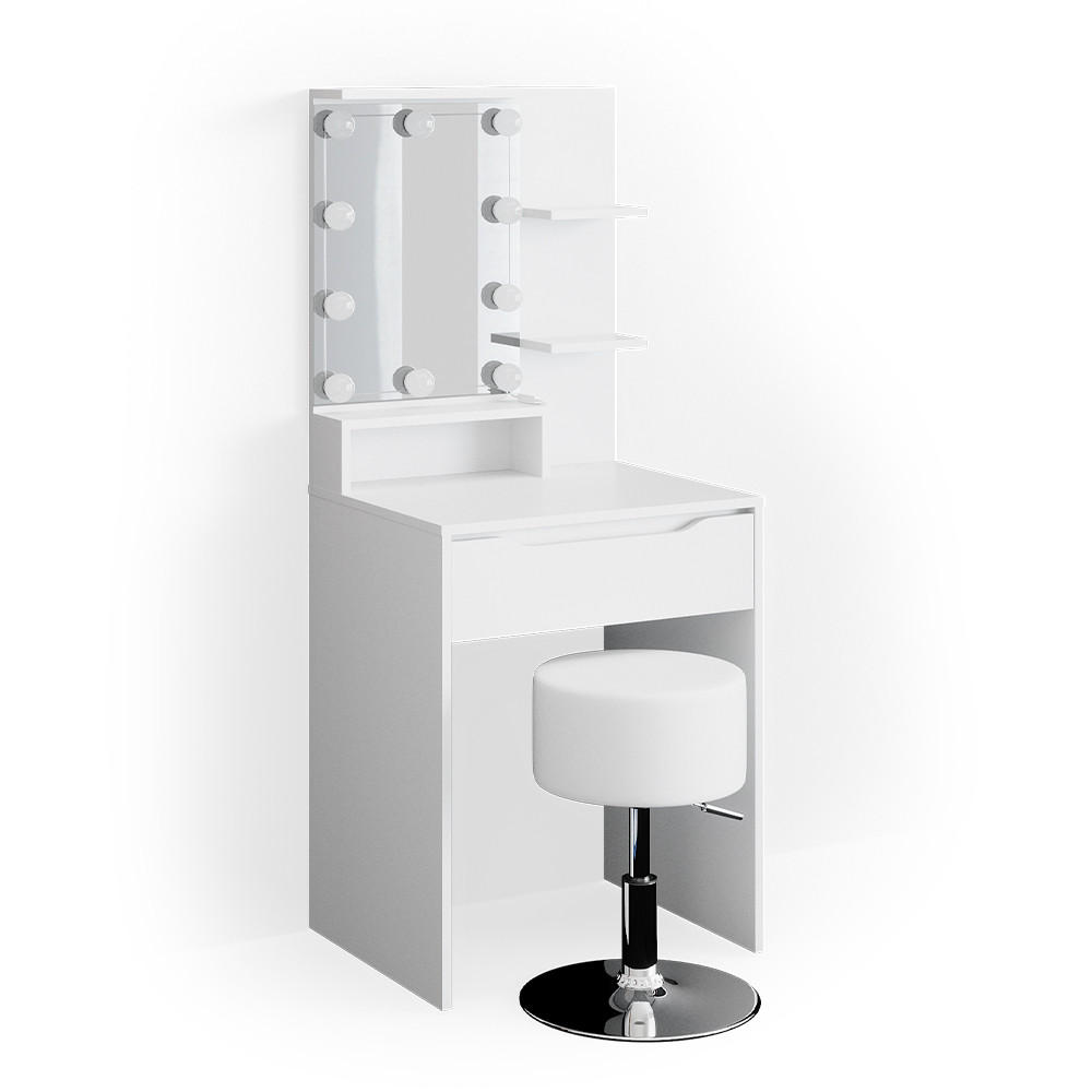SCHMINKTISCH Ruben Weiß 60 cm mit LED Beleuchtung und Hocker - Weiß, Holzwerkstoff (60/142.7/48cm) - Vicco