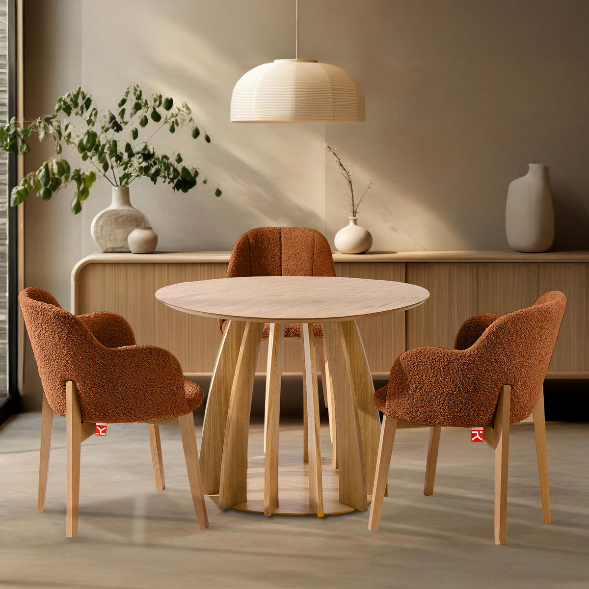 POLSTERSTUHL LONIS Esszimmerstühle 2er Set - Eichefarben/Rot, Holz/Textil (55/82/54cm) - KONSIMO®