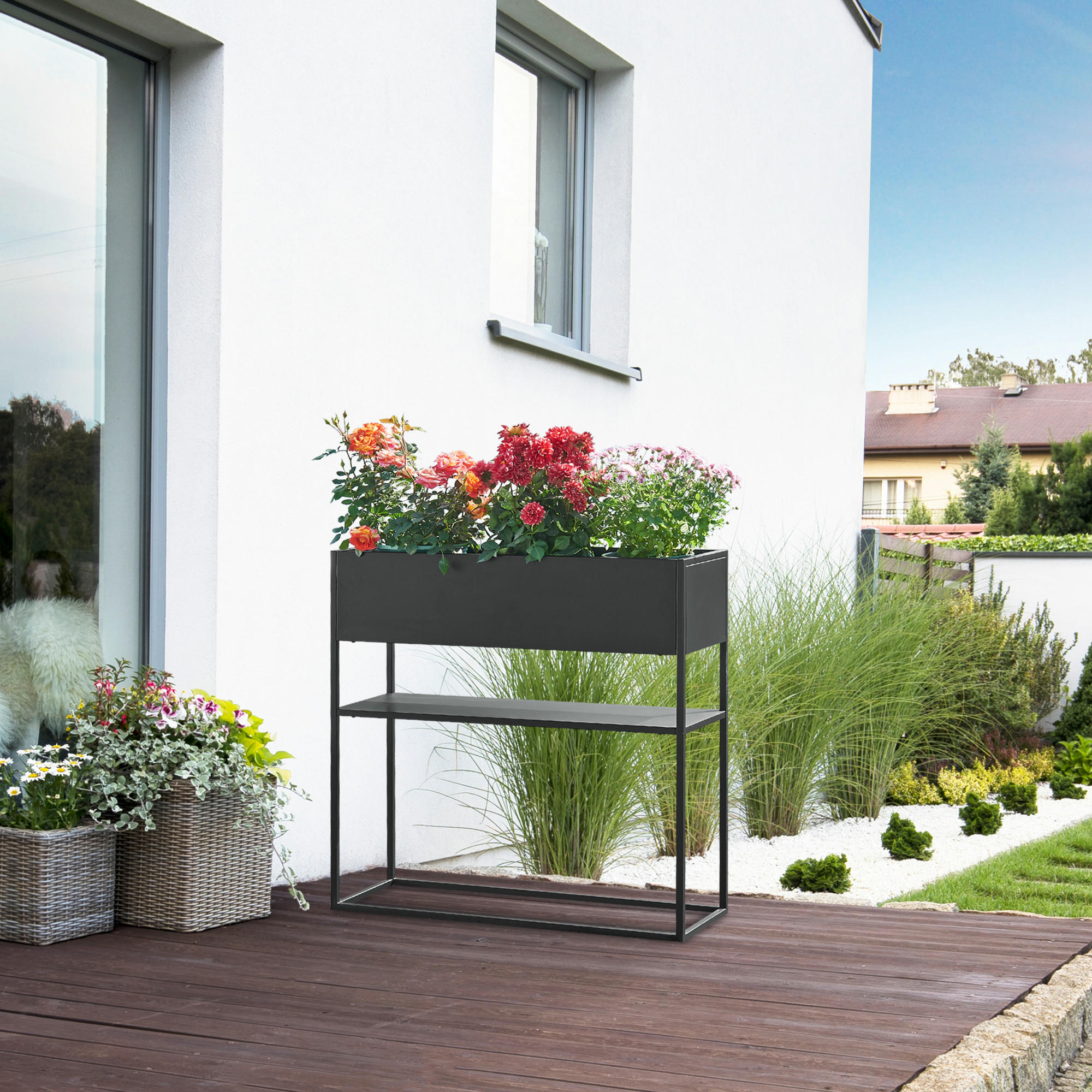 Thumbnail - [en.casa] Blumenständer, Schwarz, Metall, 80x80x25 cm, Gartenzubehör, Blumentöpfe