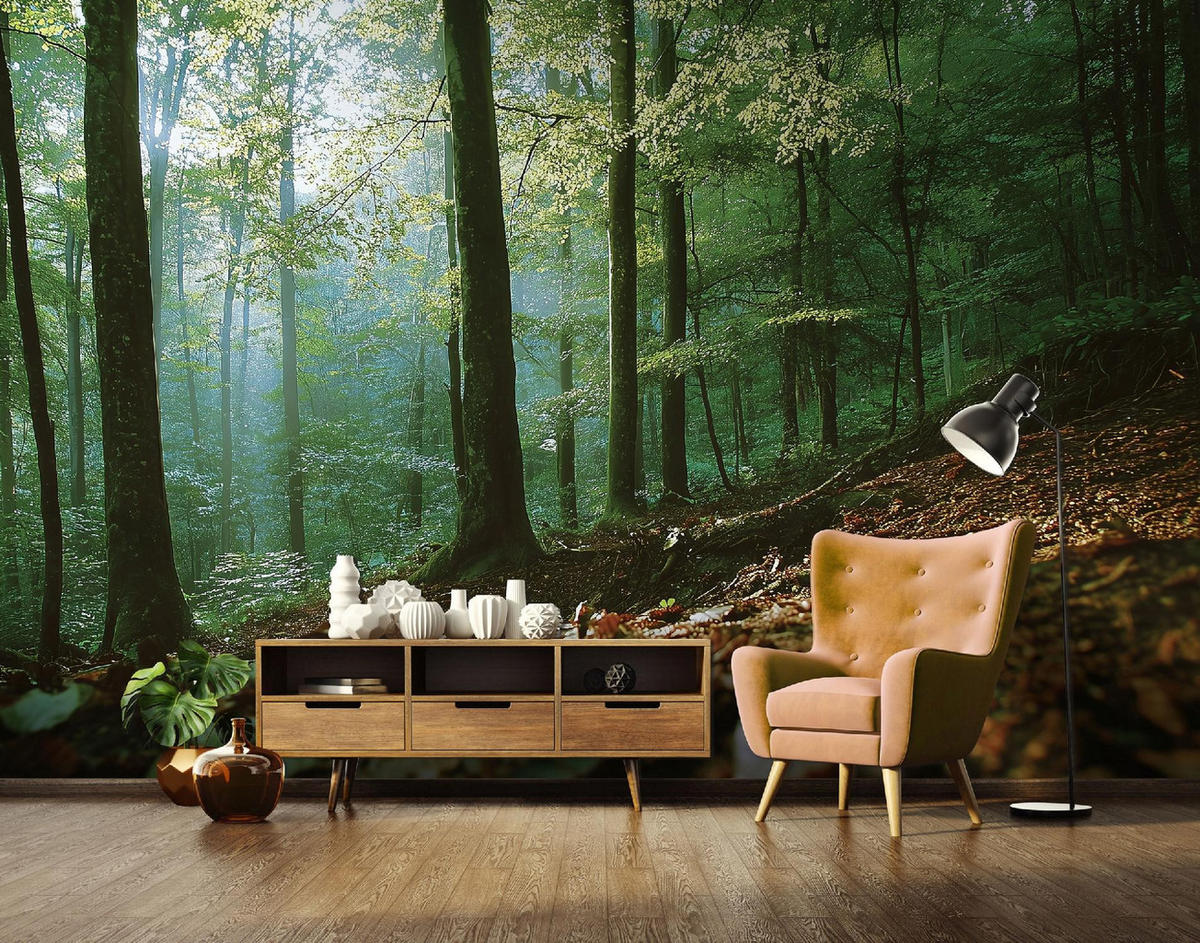 FOTOTAPETE Wald 3D Effekt Natur Wohnzimmer 350x250 - Multicolor, Papier (350/250cm) - Wallarena
