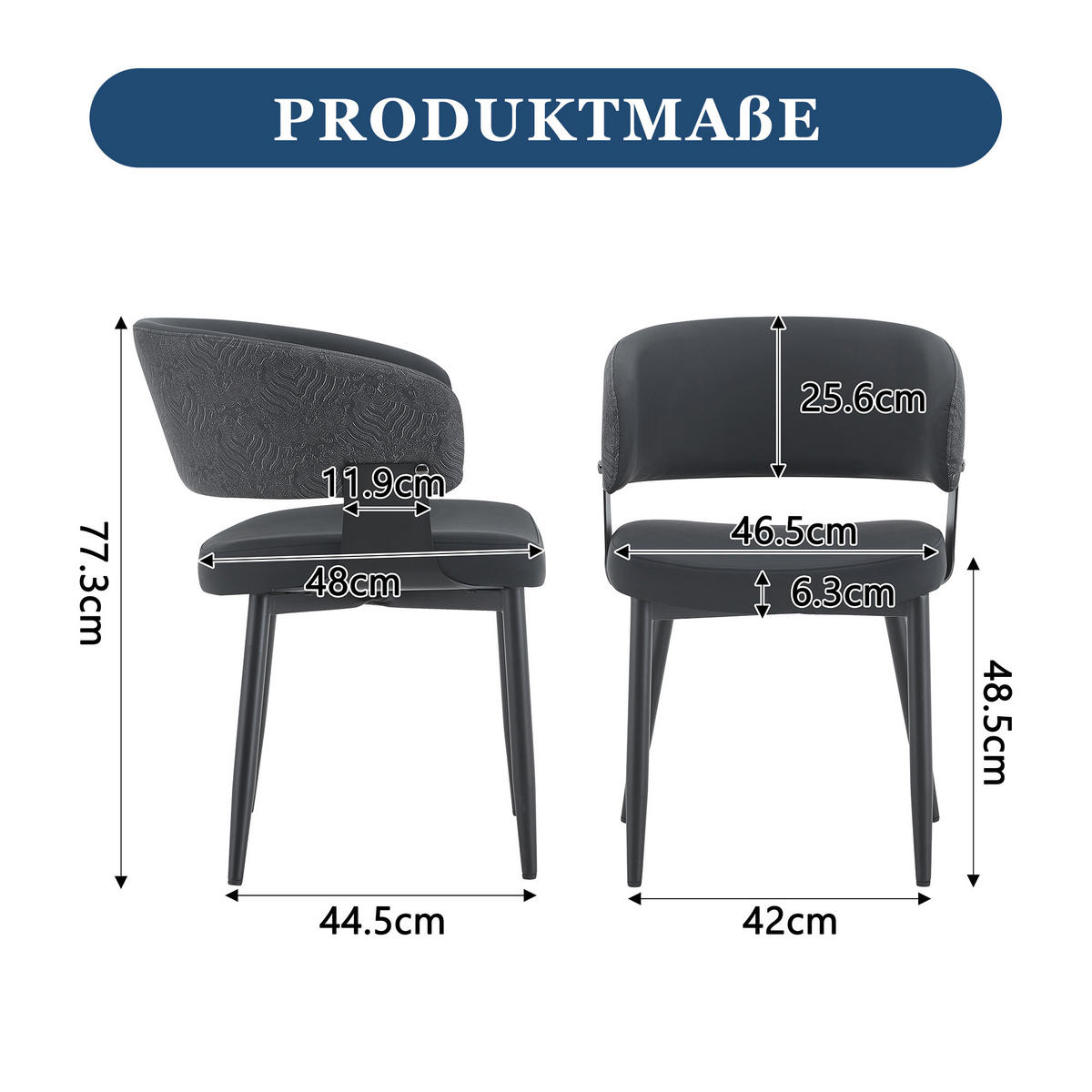 ARMLEHNSTUHL-SET DE-36711 2 Stück im Mid-Century-Modern-Stil mit gemusterter Rückenlehne Schwarz - Schwarz, Metall (48/77.3/46.5cm) - ComfortXL