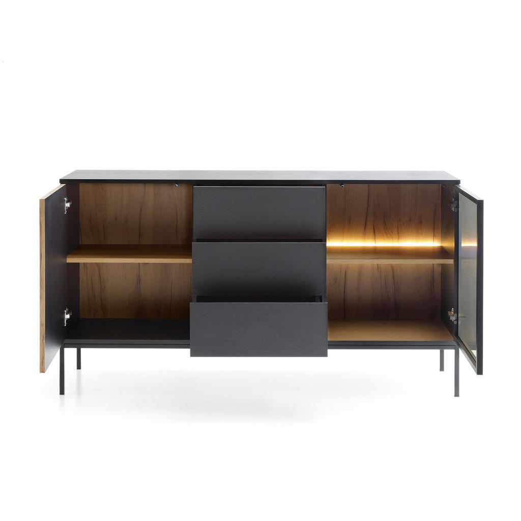 Thumbnail - Compleo24 Sideboard, Eiche Wotan, Holzwerkstoff, 154x83x39 cm, Wohnzimmer, Kommoden & Sideboards, Sideboards