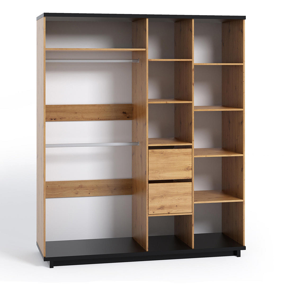 DREHTÜRENSCHRANK Zonda 180/215/60 mit Spiegel 4-türig - Schwarz/Eiche Artisan, Holzwerkstoff/Kunststoff (180/215/60cm) - Ravio