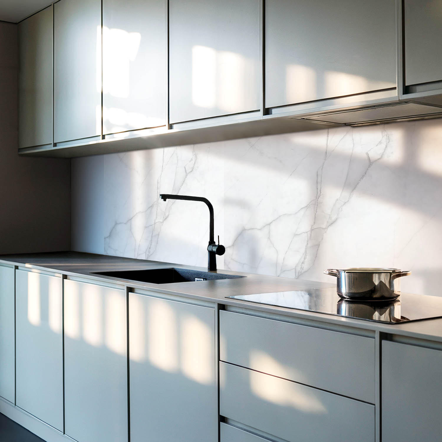 WANDPANEEL 100x50 cm selbstklebend Aurina - Weiß Hochglanz, Kunststoff (50/1.6/100cm) - Wallfluent