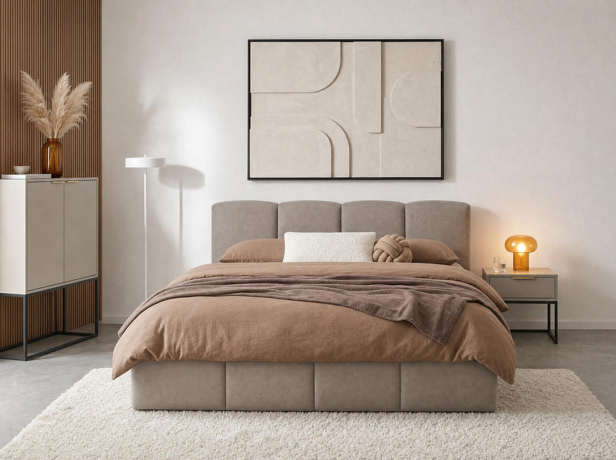 POLSTERBETT Amore Taupe 180/200 cm Samt mit Bettkasten - Taupe, Textil/Metall (180/200cm) - wonello
