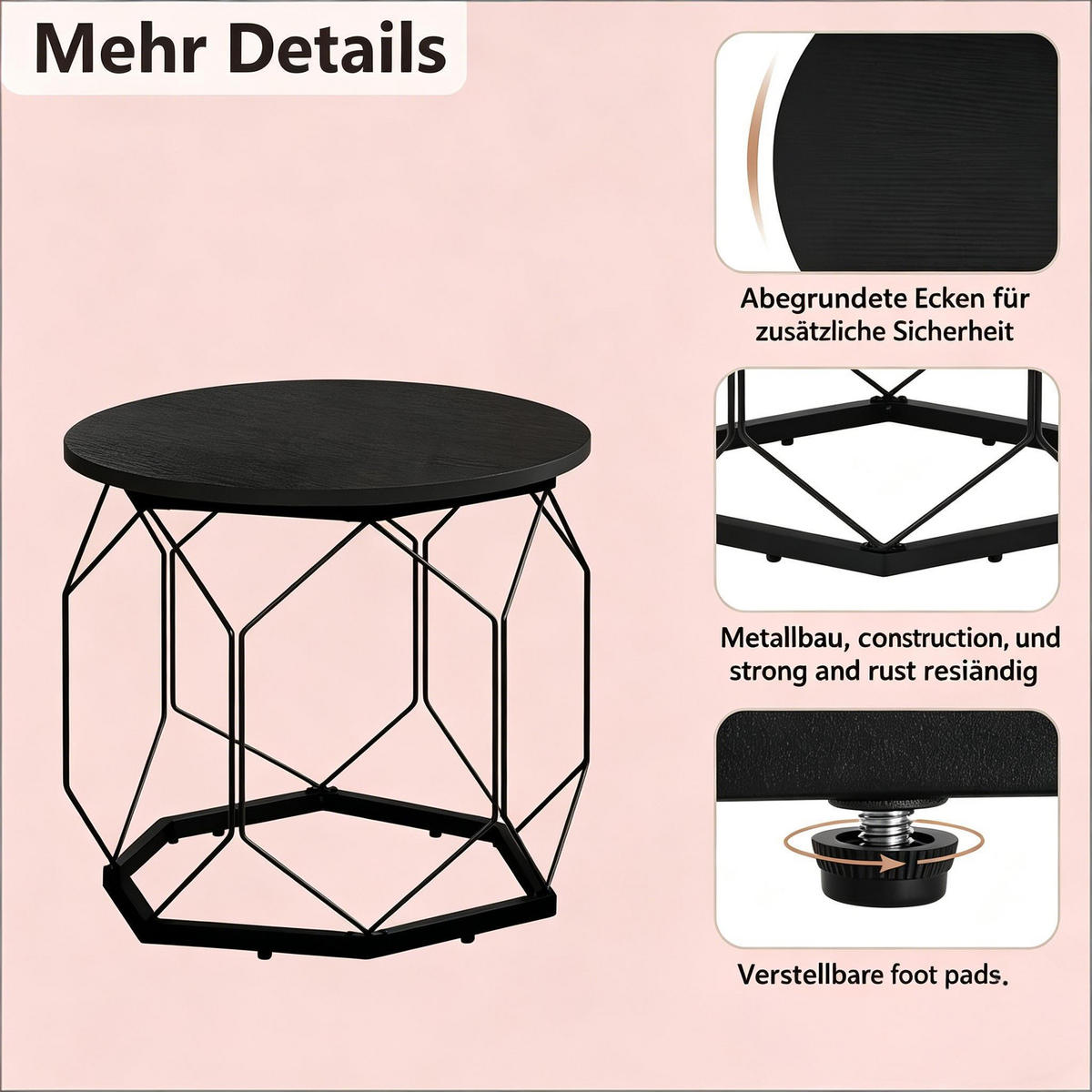 COUCHTISCH 2er-Set Black 50/50/45 cm - Schwarz, Metall (50/50/45cm) - PANGIVO