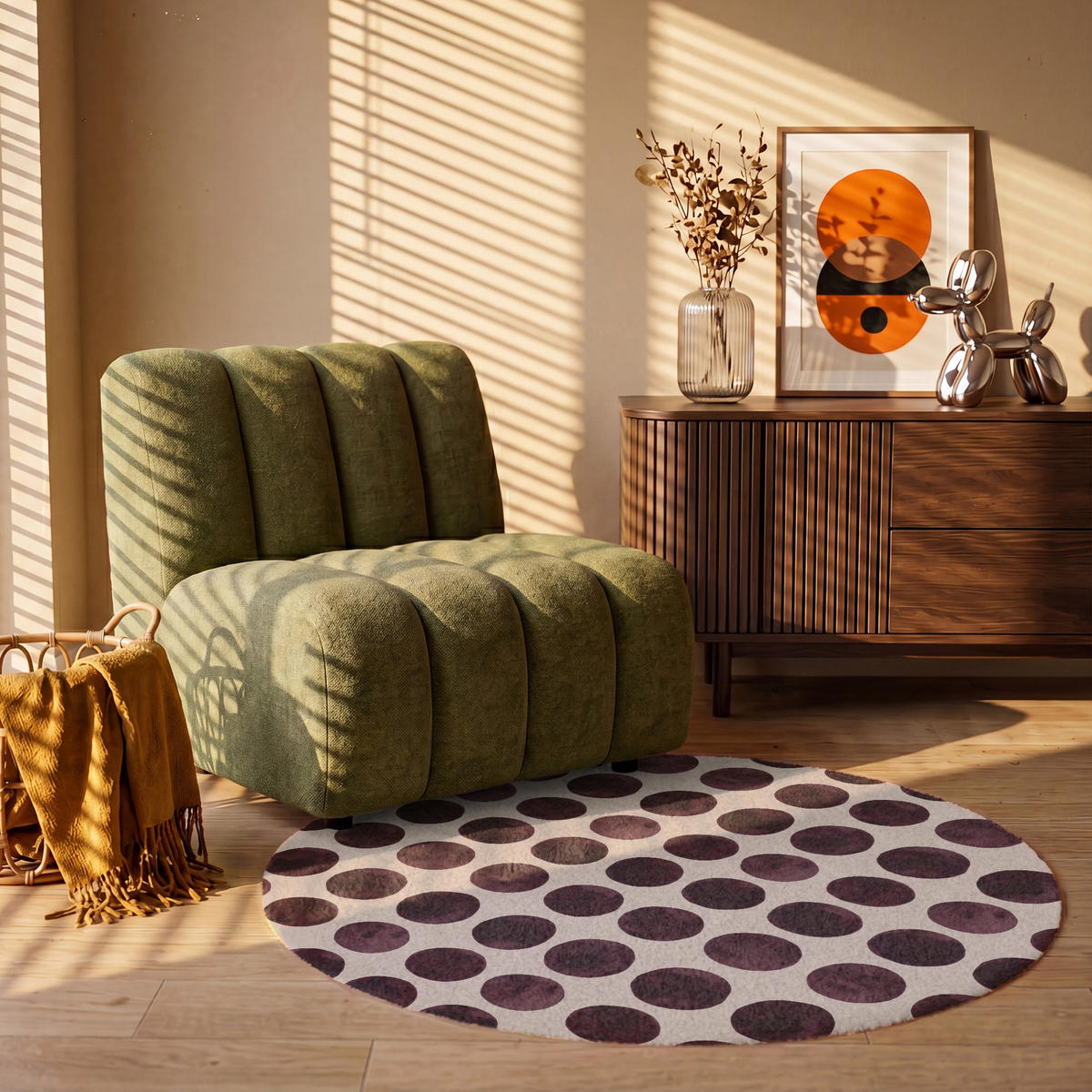 TEPPICH - Polka dots - Muster - Braun - 120x120 cm - Dunkelbraun, Kunststoff/Textil (120/0.4cm) - OnlyWow