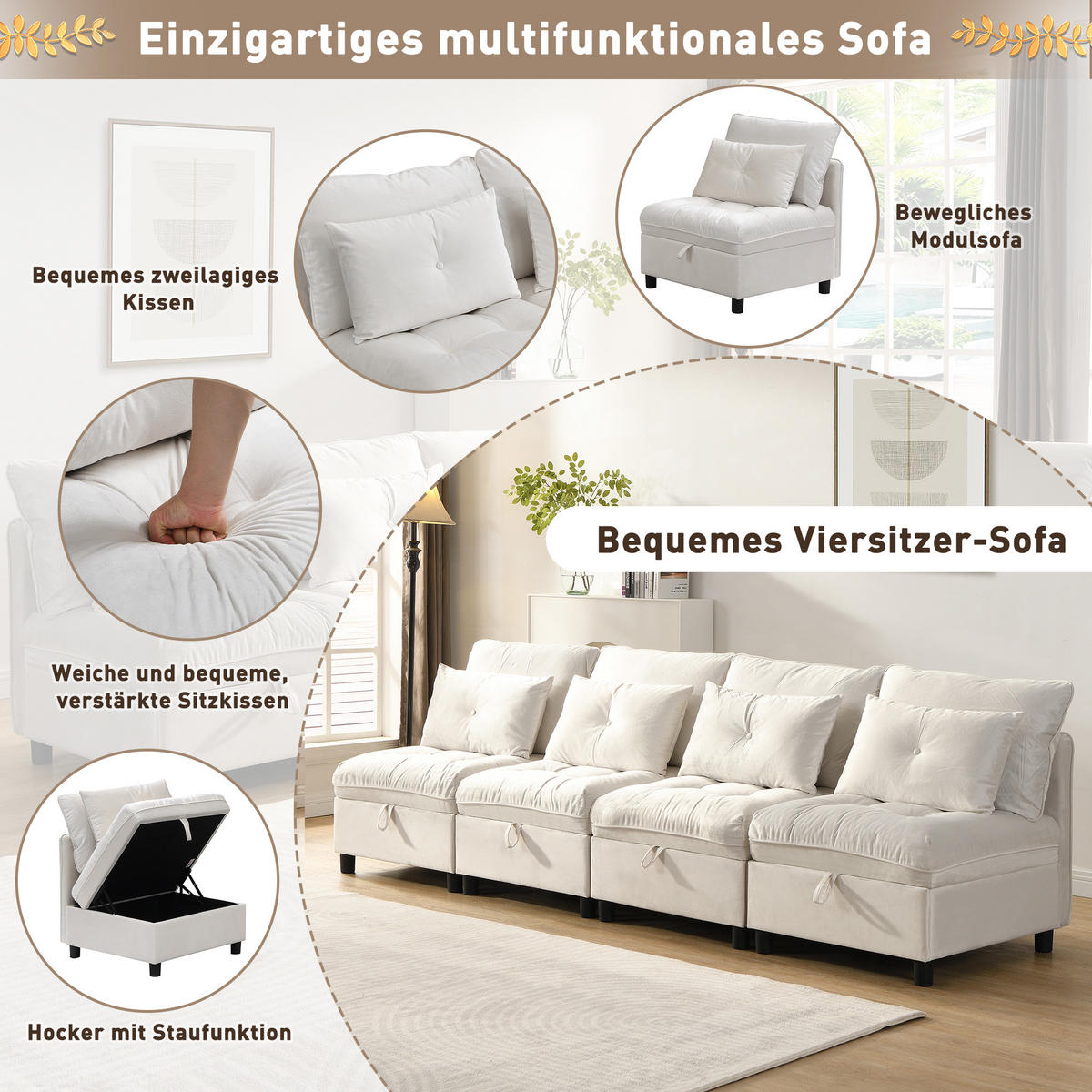 ECKSOFA 274/76/87 cm Beige mit Stauraum - Beige, Textil (274/76cm) - Oxeza