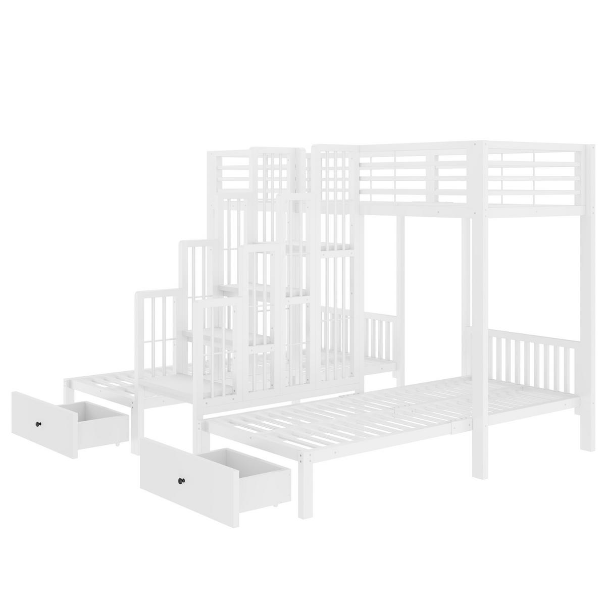 ETAGENBETT 90/200 cm mit Treppe und Schubladen, DE-41595, in Weiß - Weiß, Metall (90/200cm) - ComfortXL