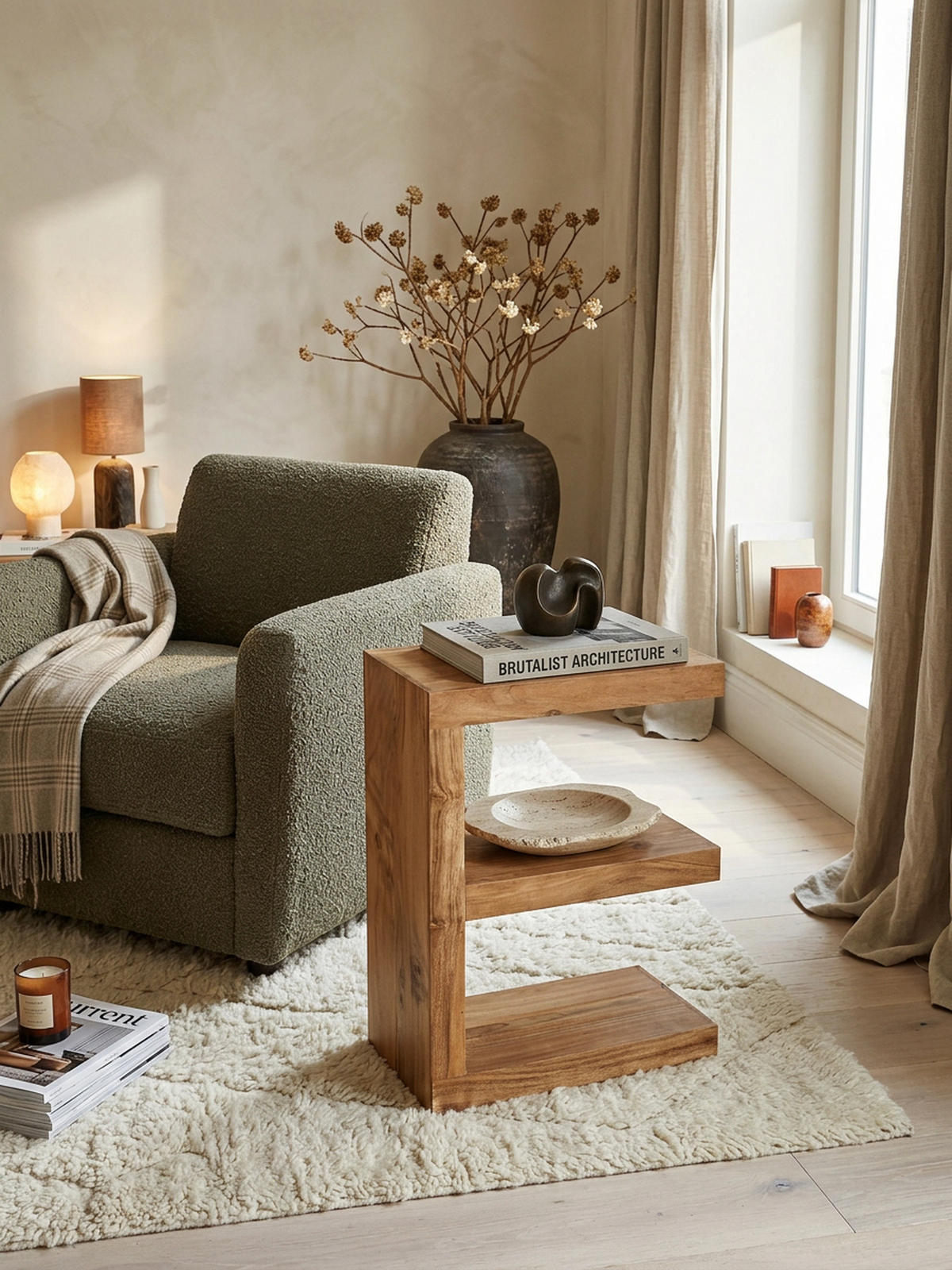 BEISTELLTISCH Massivholz E-Konstruktion Cubeform Handgefertigt NAKO, Beige 45x30x60 cm - Beige, Holz (30/45/60cm) - KADIMA DESIGN