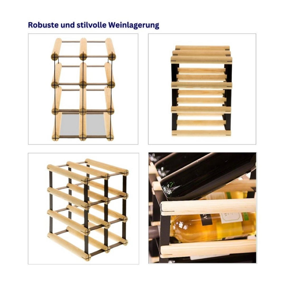 WEINREGAL Vinotega Mod Metal 32,5x22,5x24,5 cm 2x3 Flaschen Massives Kiefernholz Natur - Naturfarben, Holz (22.5/32.5/24.5cm) - PROREGAL