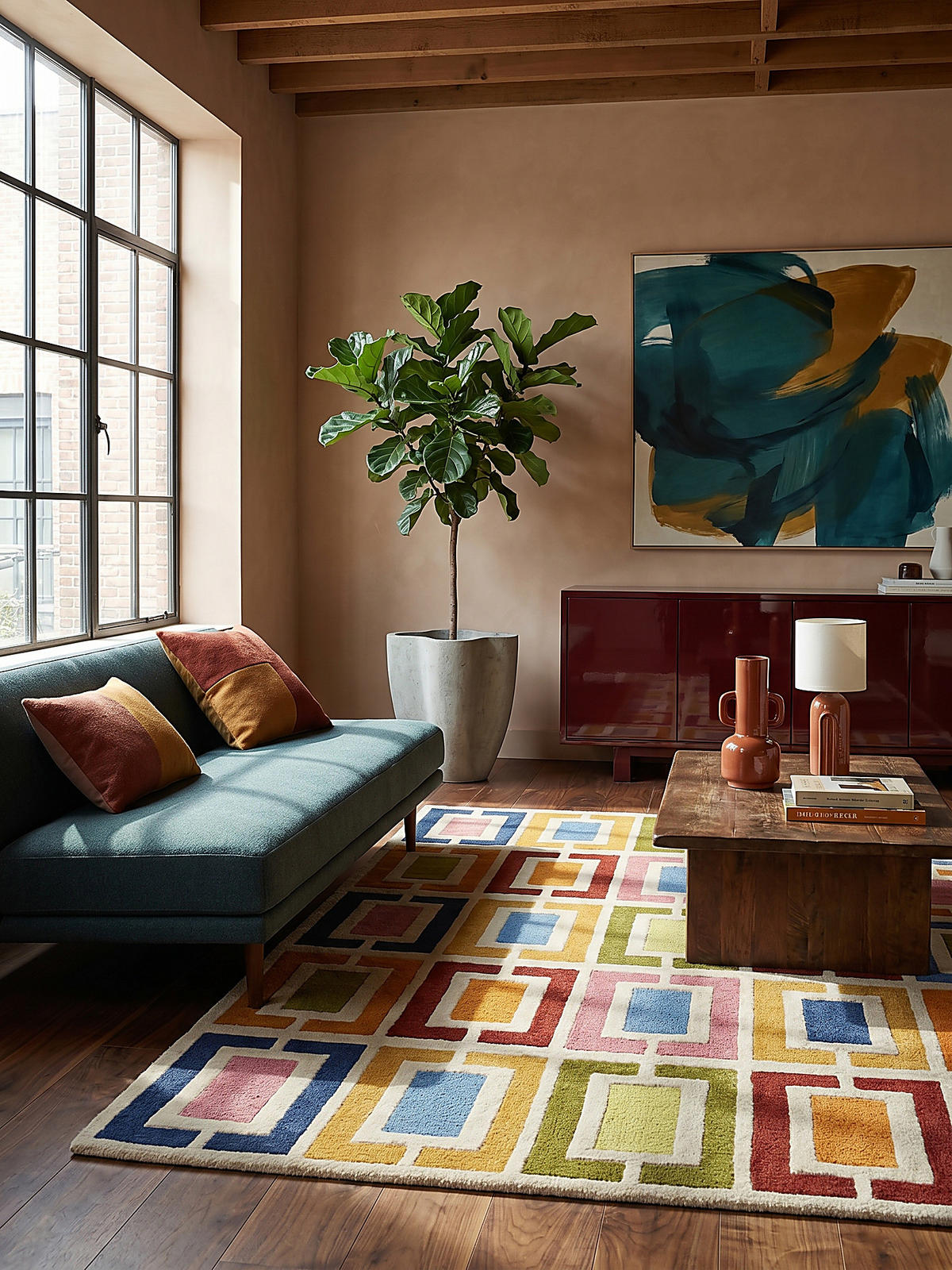 WOLLTEPPICH Geometrisch, Retro-Stil, Wohnzimmer Multicolor-Orange Rechteckig 200x290 - Multicolor, Textil (290/200cm) - KADIMA DESIGN