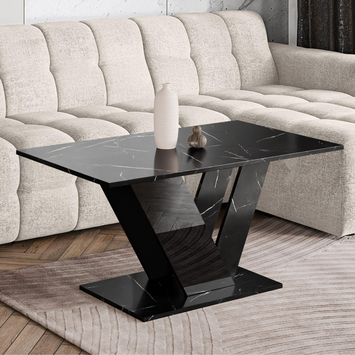 COUCHTISCH 100 cm Schwarz Marmor-Optik - Schwarz, Holzwerkstoff (60/100/55cm) - Home Collective