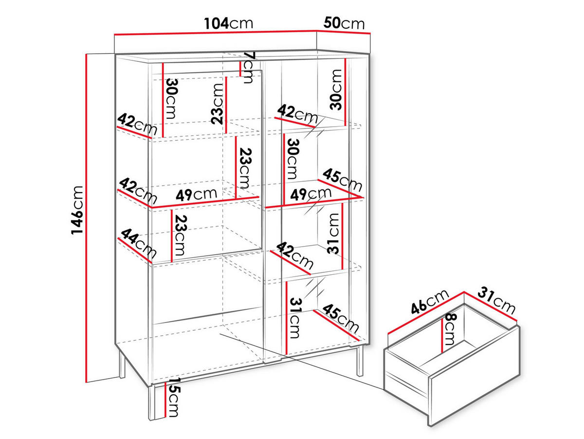 VITRINE Ozmi 2D2SZ - Schwarz, Holzwerkstoff/Metall (104/146/50cm) - MIRJAN24