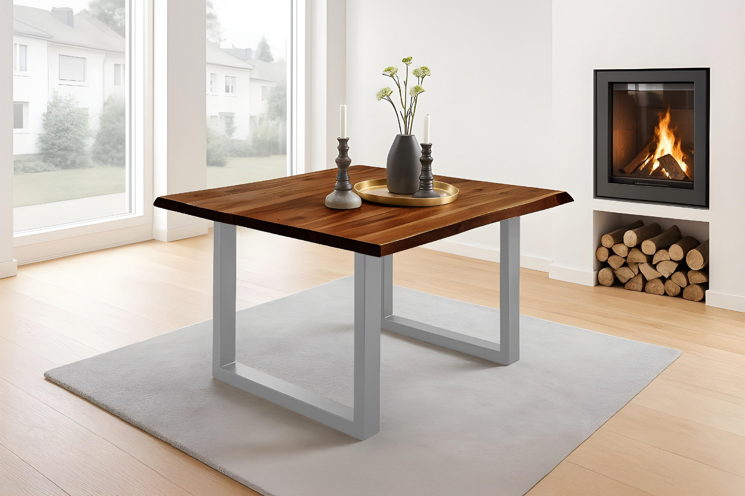 ESSTISCH NOAH - Silberfarben/Braun, Holz/Metall (90/90/77cm) - SAM