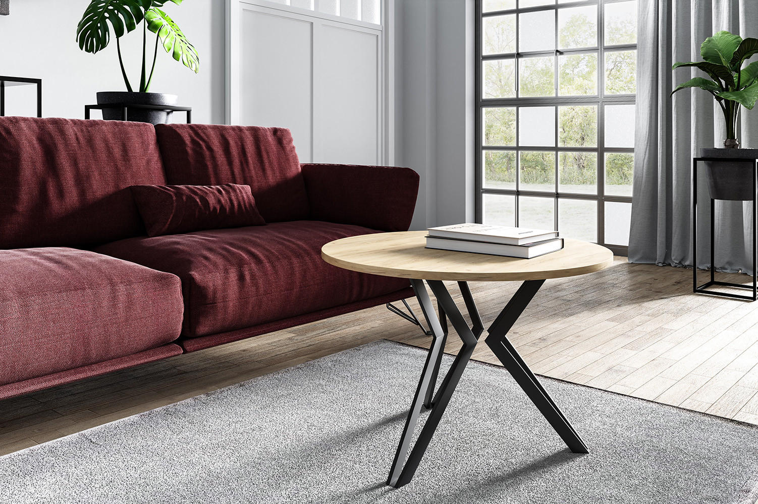 Thumbnail - Feldmann-Wohnen Couchtisch, Eiche Bianco, Holz, Rund,Rund, X-Form, 75x50x75 cm, Wohnzimmer, Wohnzimmertische, Couchtisch...