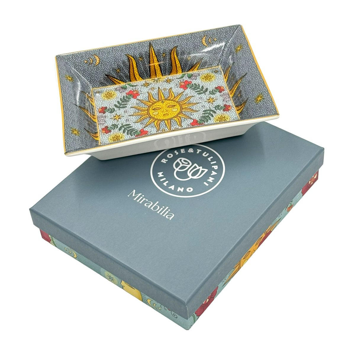 SCHALE/ Porzellanplatte rechteckig MIRABILIA 16 x 20 cm „Sole & Luna“ - Multicolor, Keramik (16/2.5/20cm) - Rose & Tulipani