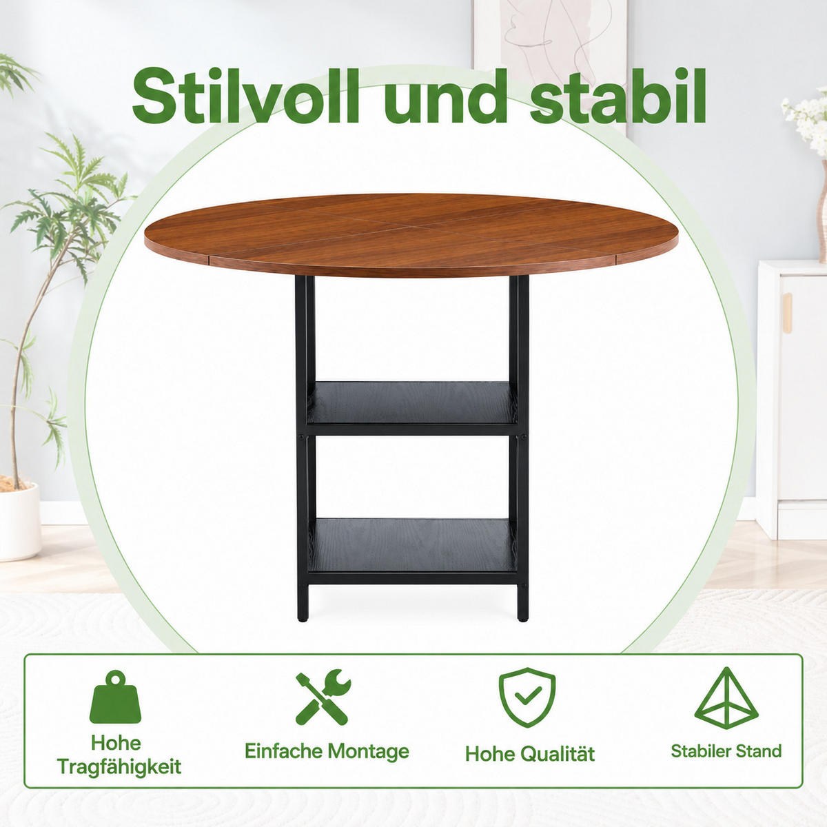 ESSTISCH 107 cm, Nussbaumfarben - Schwarz, Metall (107/107/75cm)