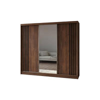 SCHWEBETÜRENSCHRANK NELVIA 240/216/61 cm Modern Kleiderschrank 3-türig mit Spiegel Nussbaumfarben - Nussbaumfarben, Holzwerkstoff (240/216/61cm) - MASSENO