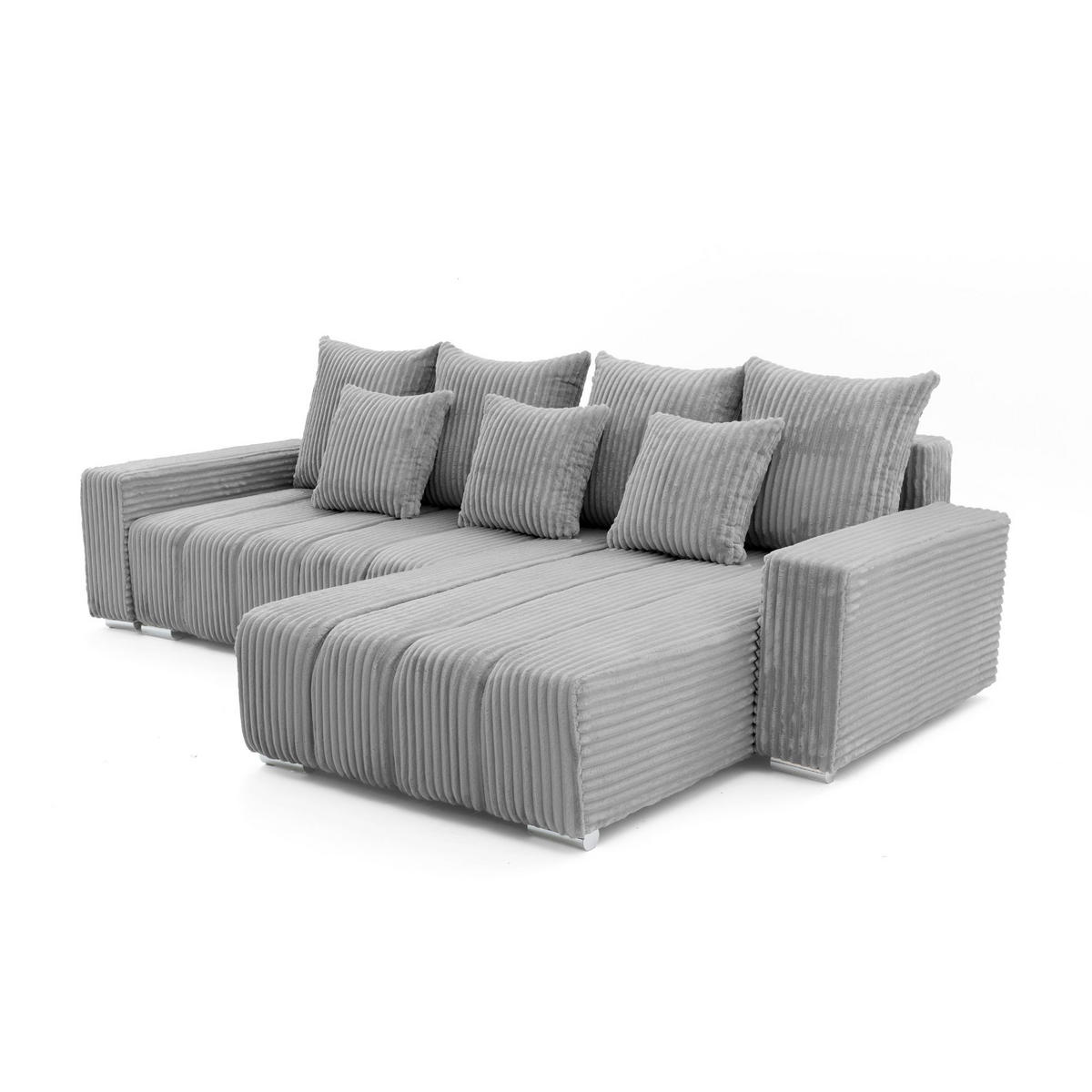 ECKSOFA PIANO L Rechts mit Schlaffunktion 137x234 Cord Grau - Silberfarben/Grau, Holz/Textil (178/278cm) - Muffo
