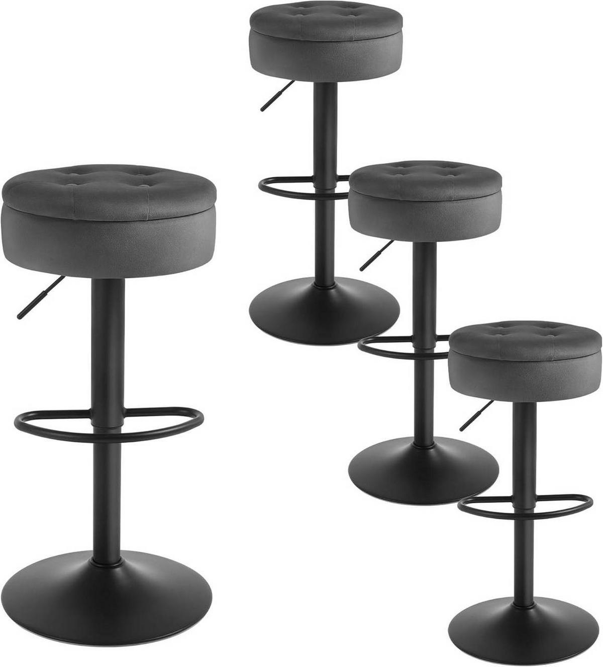 BARHOCKER 4er Set, drehbar, Samt, Dunkelgrau - Dunkelgrau/Schwarz, Textil/Metall (39/60.5/39cm) - Woltu