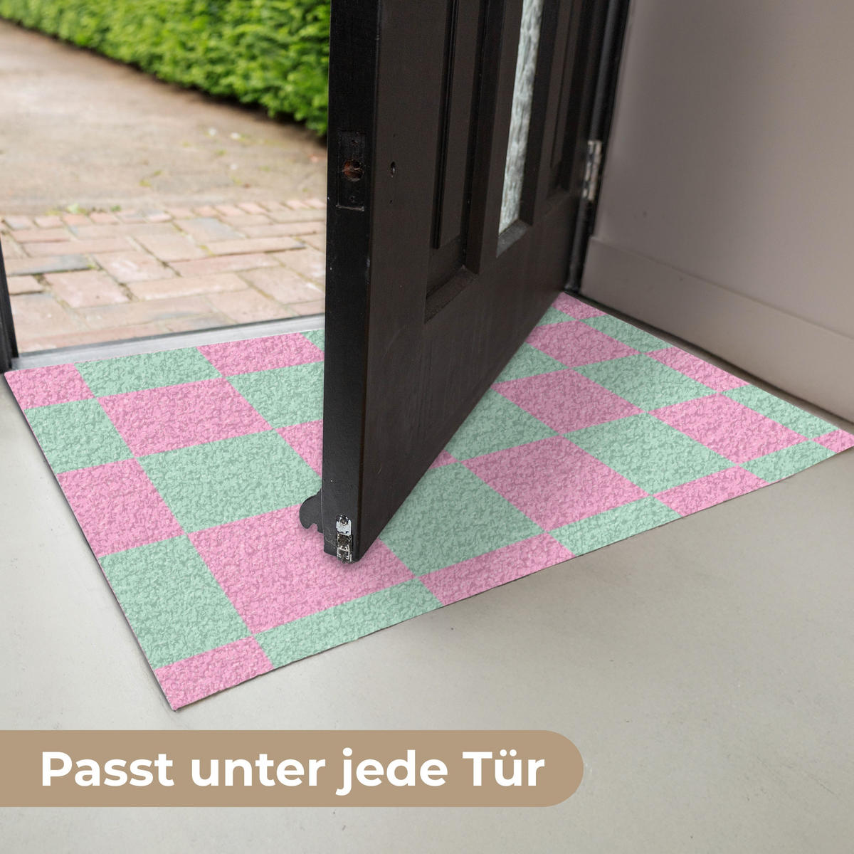 FUSSMATTE Schachbrettmuster - Grün - Rosa - Würfel Fußabtreter 90x60 cm - Mintgrün, Kunststoff (90/0.4cm) - MuchoWow