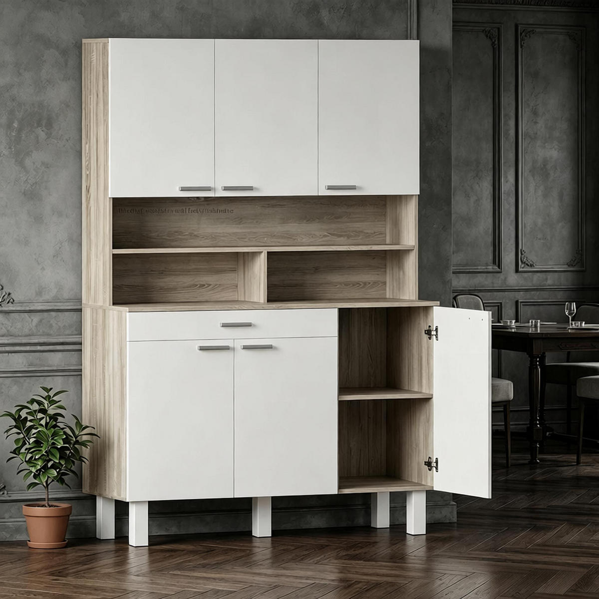 BUFFET DE-38824 120/40/175 cm 6 Türen und Schublade Weiß - Weiß, Holzwerkstoff (120/175/40cm) - ComfortXL