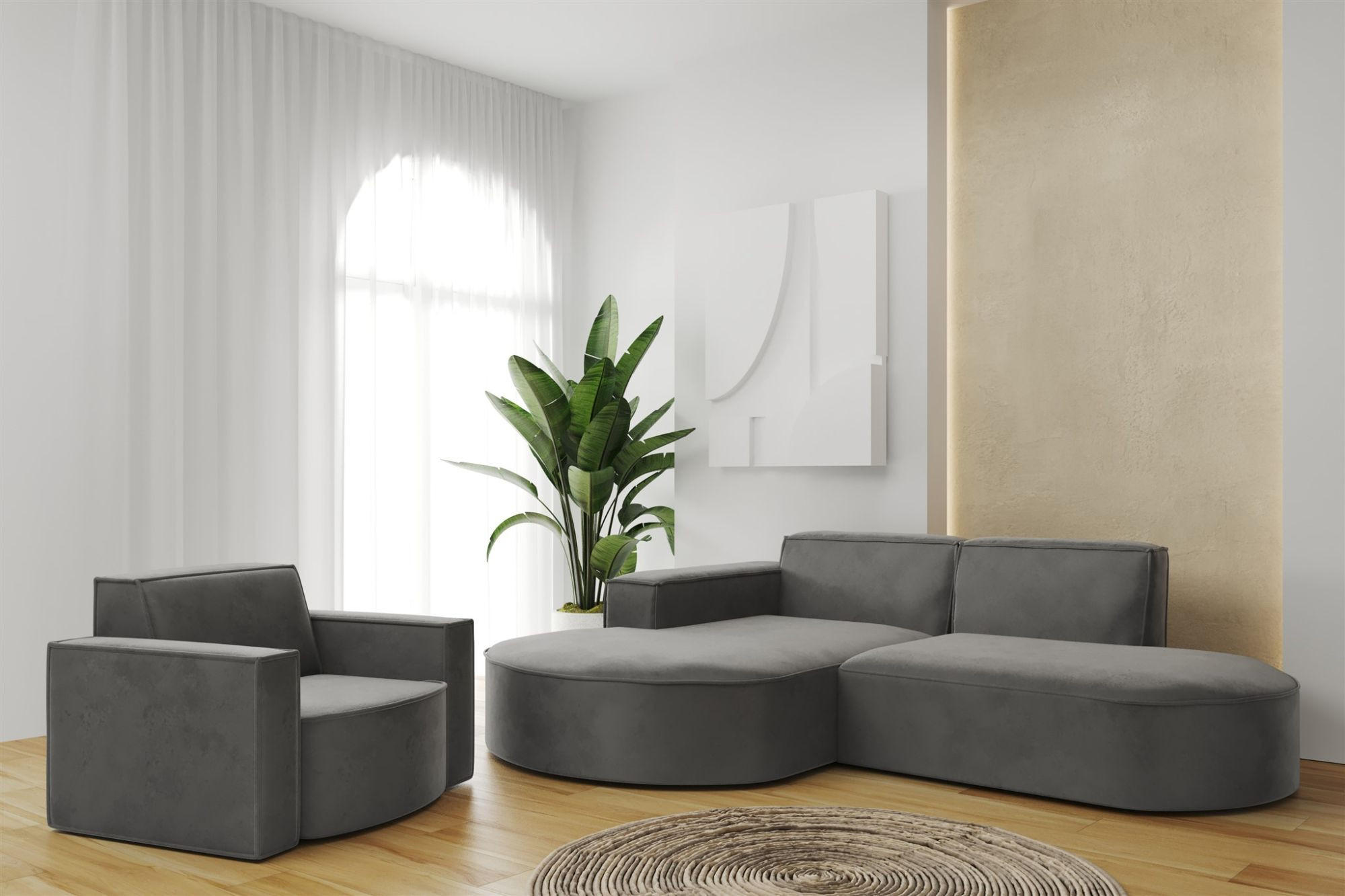 SOFASET Palma Ecksofa Sessel Opera - Anthrazit, Holzwerkstoff/Textil (236/78/165cm) - Fun Möbel