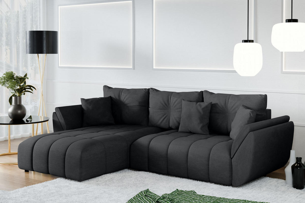 ECKSOFA L Form Verciani Dunkelgrau 266/190/91 cm mit Schlaffunktion - Dunkelgrau/Schwarz, Kunststoff/Textil (266/190cm) - AX Living