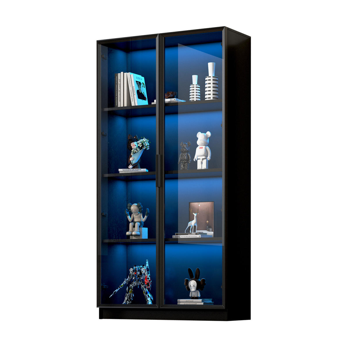 VITRINE 80/40/160 cm in Schwarz mit LED-Beleuchtung und Glastüren - Schwarz, Holzwerkstoff (40/160/80cm) - Flora Grace