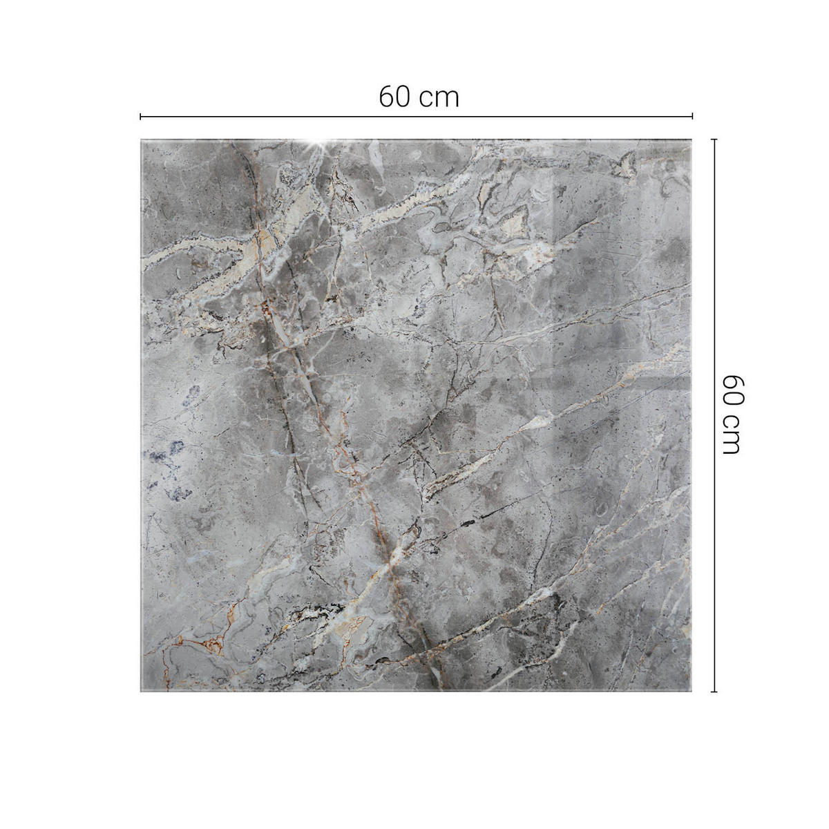 TISCHPLATTE 60x60 cm Marmoroptik Natur - Dunkelgrau, Glas (60/60/0.4cm) - TULUP