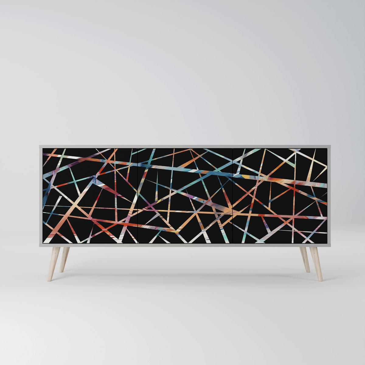 SIDEBOARD POLYGON VERVE, Eicheneffekt, 164,5x42x77,5 cm, 3 Türen - Eichefarben/Buchefarben, Holzwerkstoff/Buchenholz (164.5/77.5/42cm) - SpaceRebels