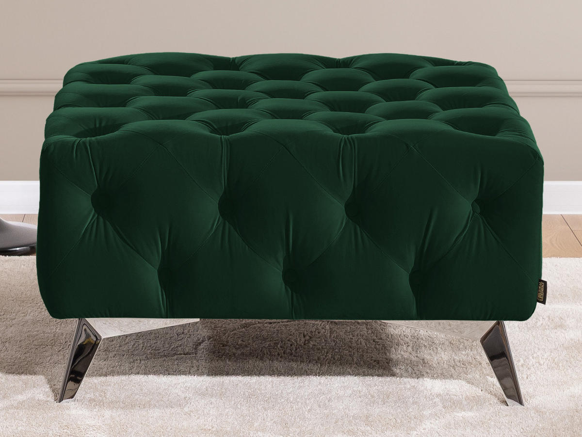 HOCKER Chesterfield Whitby Flaschengrün Samt mit silbernen Füßen - Dunkelgrün/Silberfarben, Holz/Textil (80/45/80cm) - S-Style Möbel