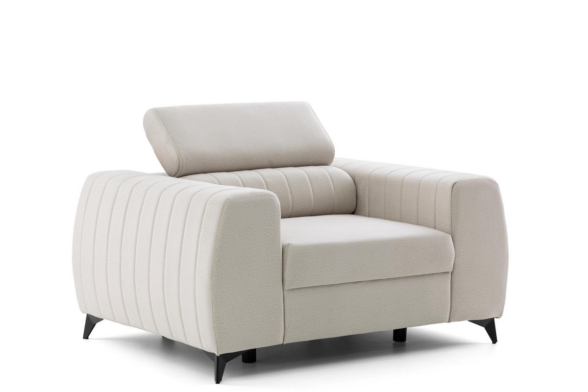 SESSEL PIERO mit verstellbare Kopfstütze Velours Creme - Creme/Schwarz, Holz/Textil (130/90/100cm) - Muffo