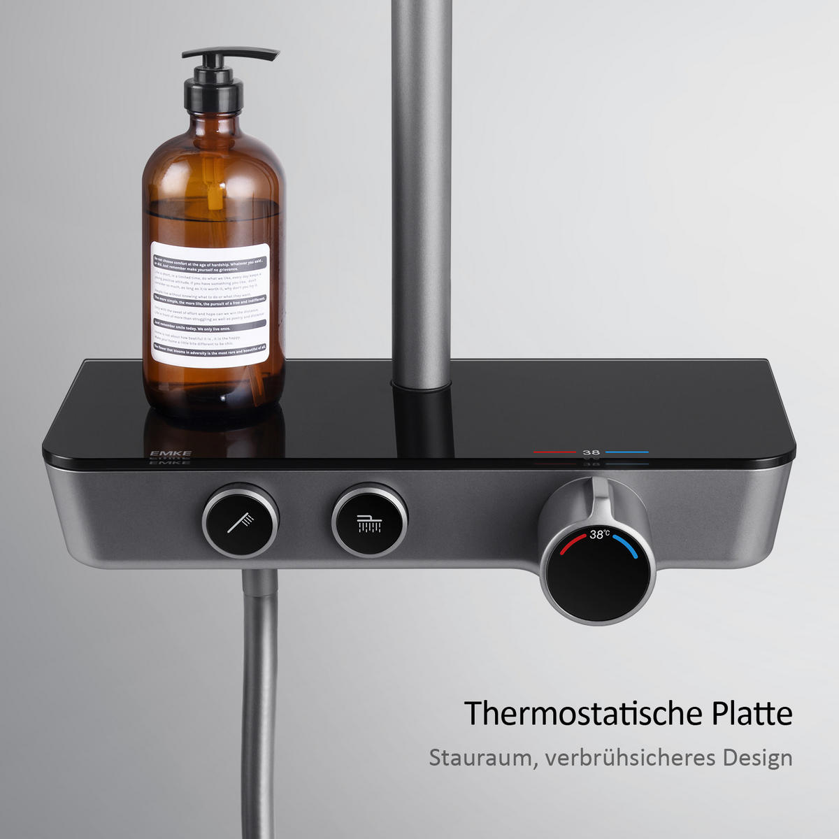 ÜBERKOPFBRAUSESET mit Armatur Thermostat und Ablage Anthrazit - Anthrazit, Metall (36/106.6/48.7cm) - EMKE