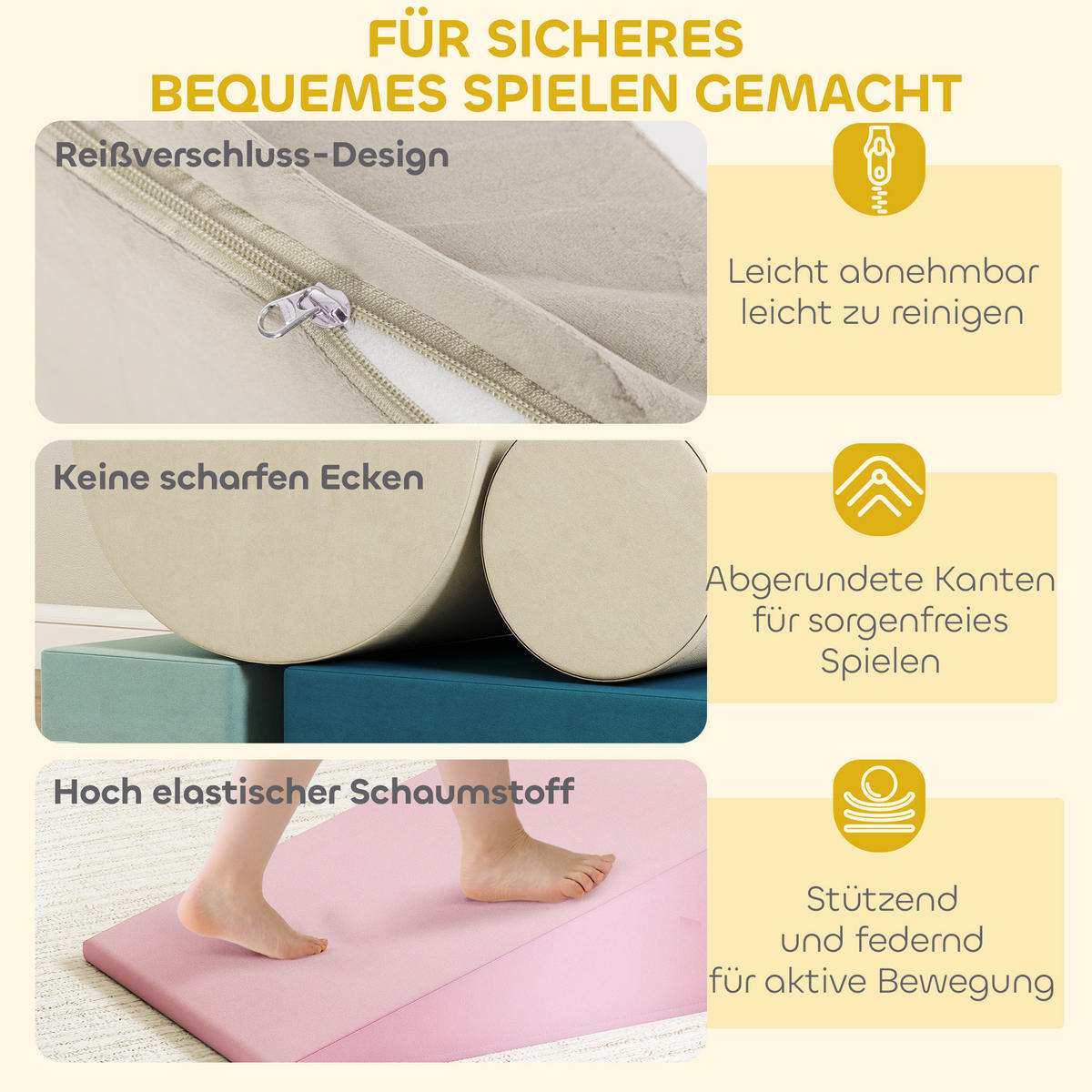 KINDER Schaumstoff Bausteine 5er Set Riesenbausteine Klettern mit Samtoptik - Multicolor, Textil (40.6/61cm) - AIYAPLAY