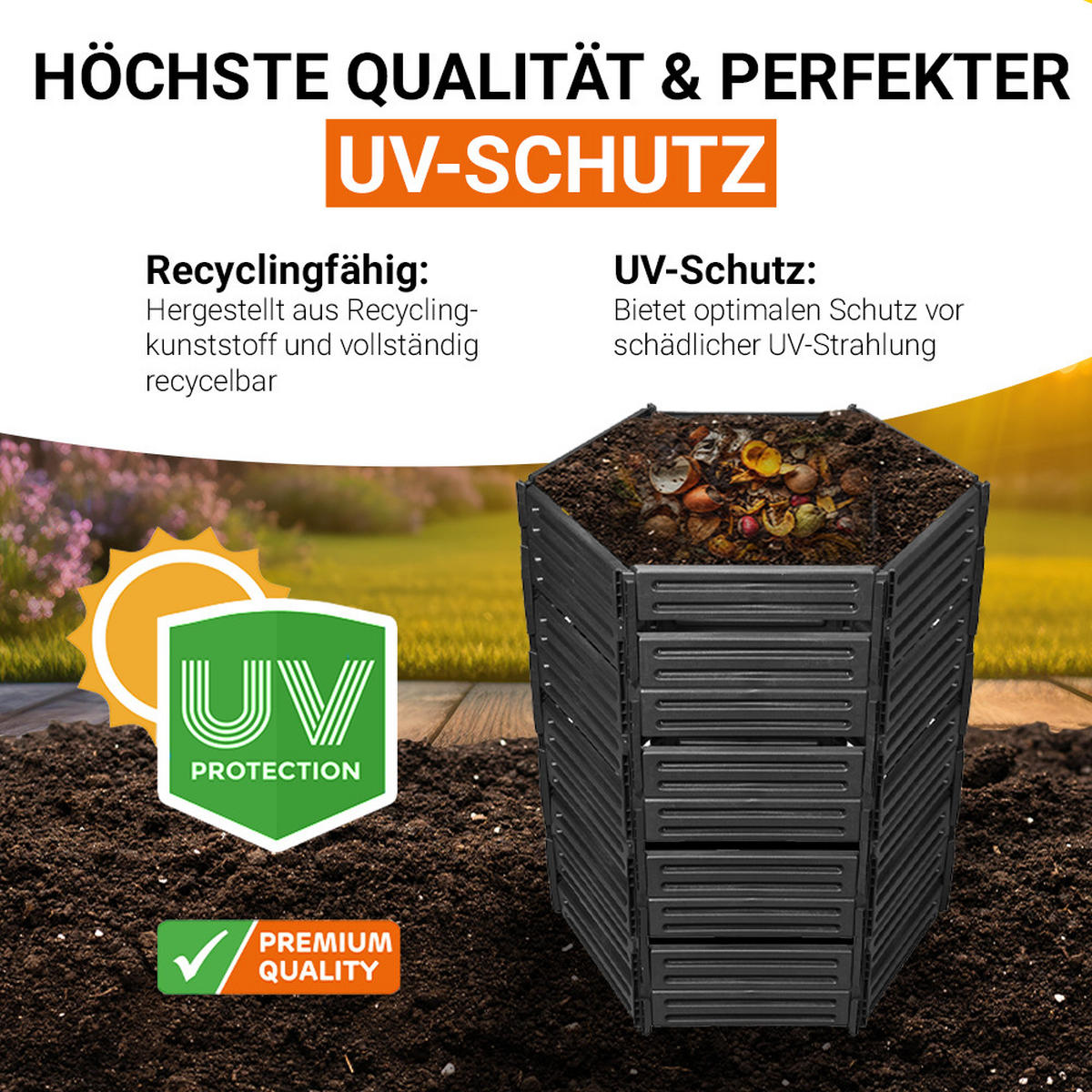 STECKKOMPOSTER 1100 L, schwarz - Schwarz, Kunststoff (111/135/111cm) - GARANTIA