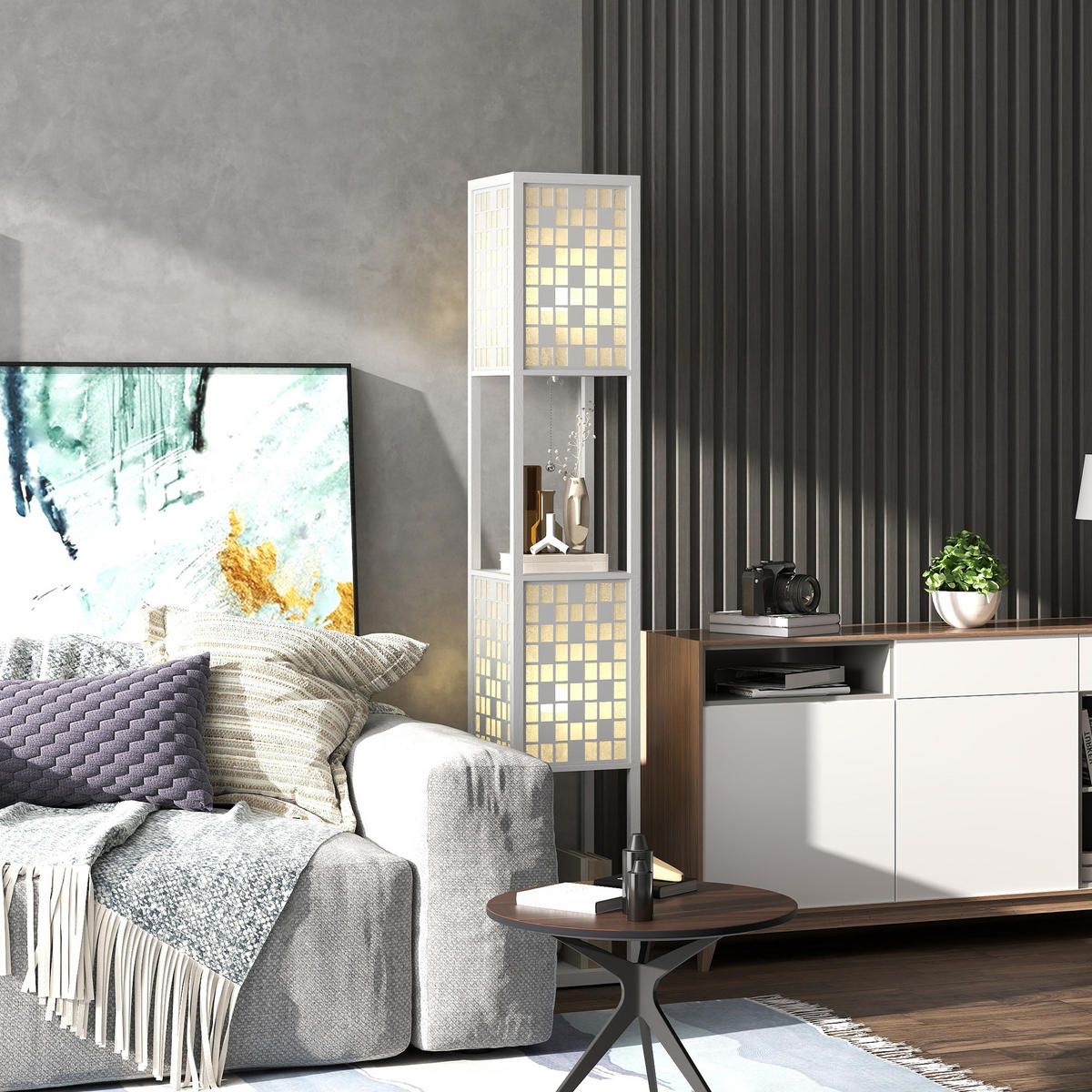 STEHLAMPE mit Fußschalter, Weiß - Weiß, Kunststoff (26/26/155.5cm) - HOMCOM